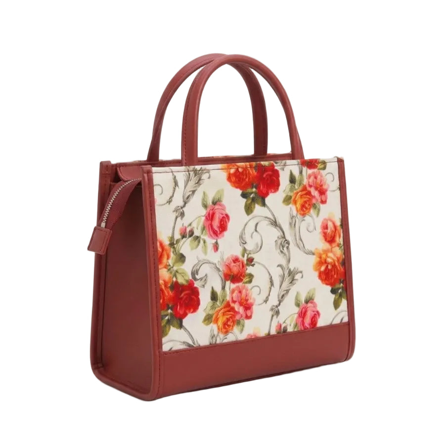 Vintage Floral Print Structured Tote Bag