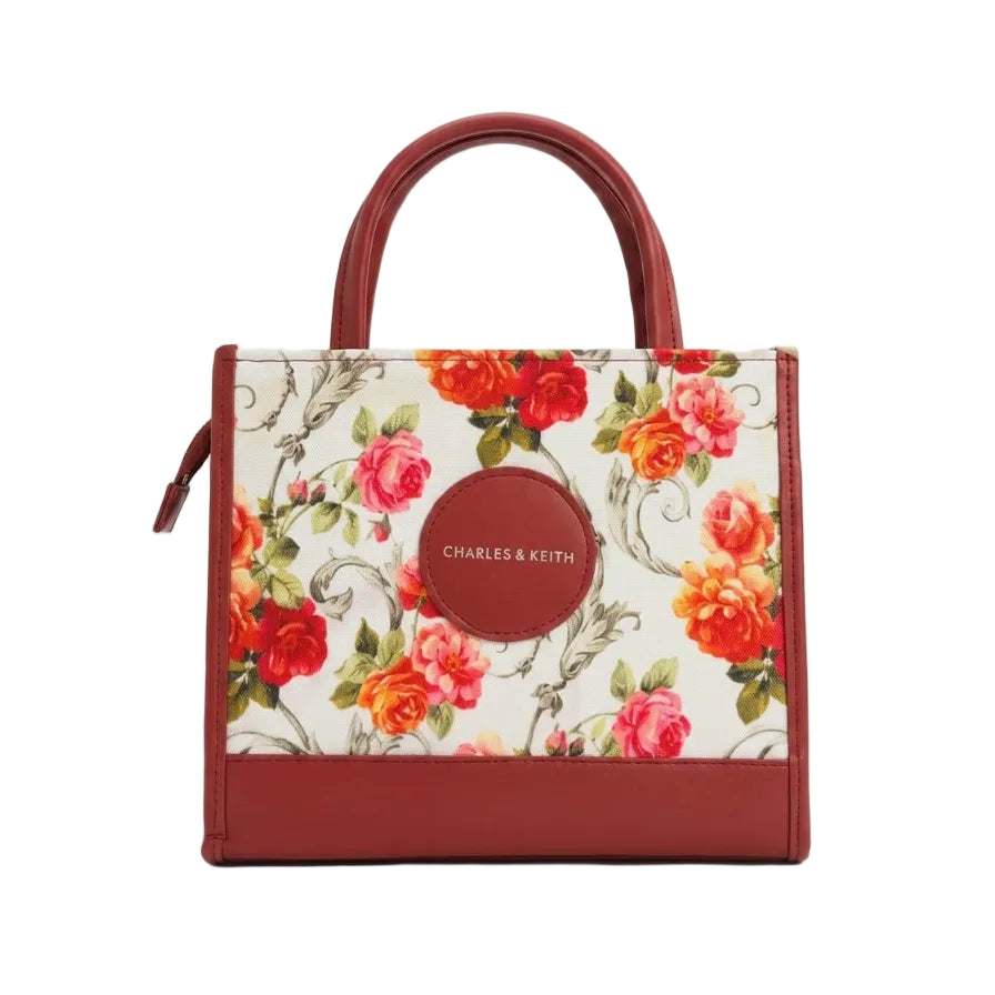 Vintage Floral Print Structured Tote Bag