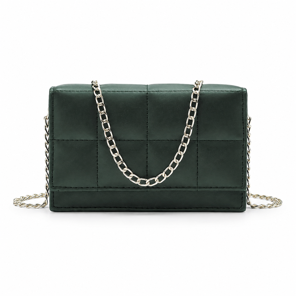 Green Crossbody Bag with Rose Gold Chain