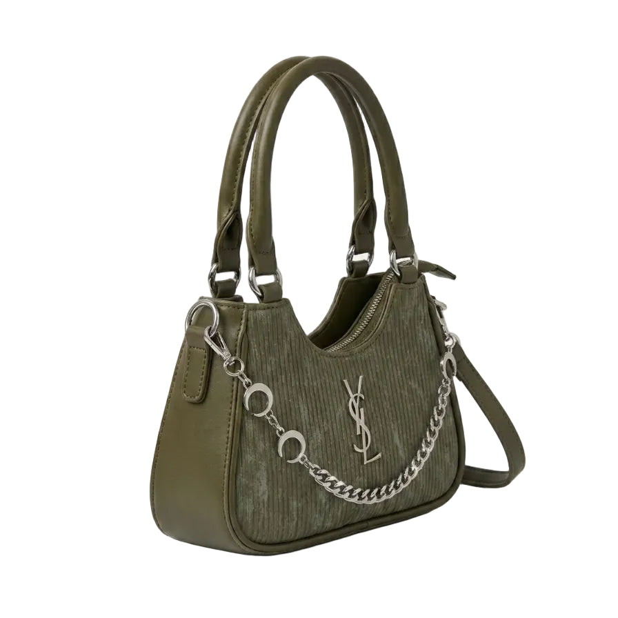 Textured Chain Accent Shoulder Bag
