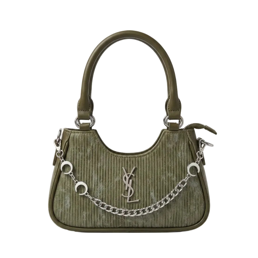 Textured Chain Accent Shoulder Bag