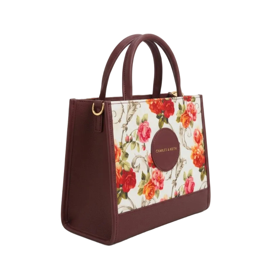 Vintage Floral Print Structured Tote Bag